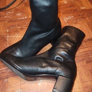 Zara Black Mid-Calf Block Heel Sock Boots